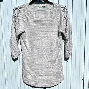 RICKI’S 3/4 Sleeve Grey Sweater with criss cross accent sleeves